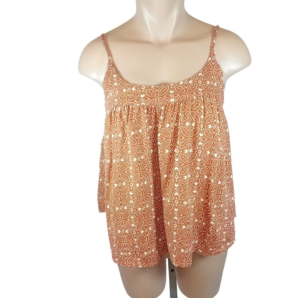 NWOT Patrons Of Peace Geometric Abstract Print Flowy Shirred Back Tank Blouse S